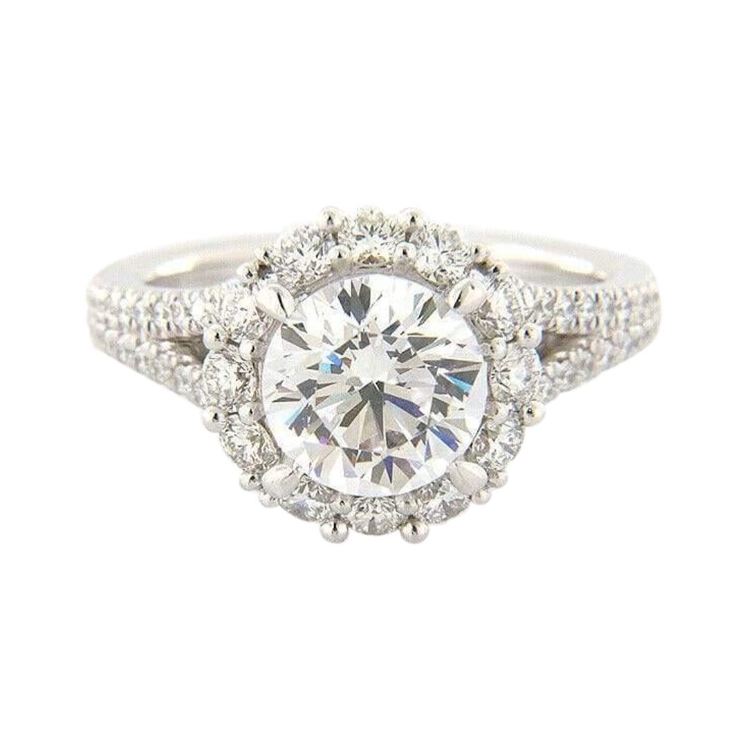 Gabriel & Co.: 14 Karat Gold Ring mit 1,06 Karat Diamant-Halo, geteilte Schiene, Halbfassung im Angebot
