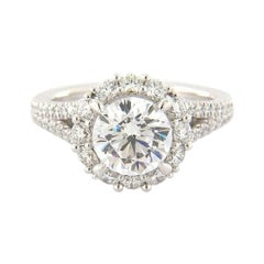 Gabriel & Co.: 14 Karat Gold Ring mit 1,06 Karat Diamant-Halo, geteilte Schiene, Halbfassung