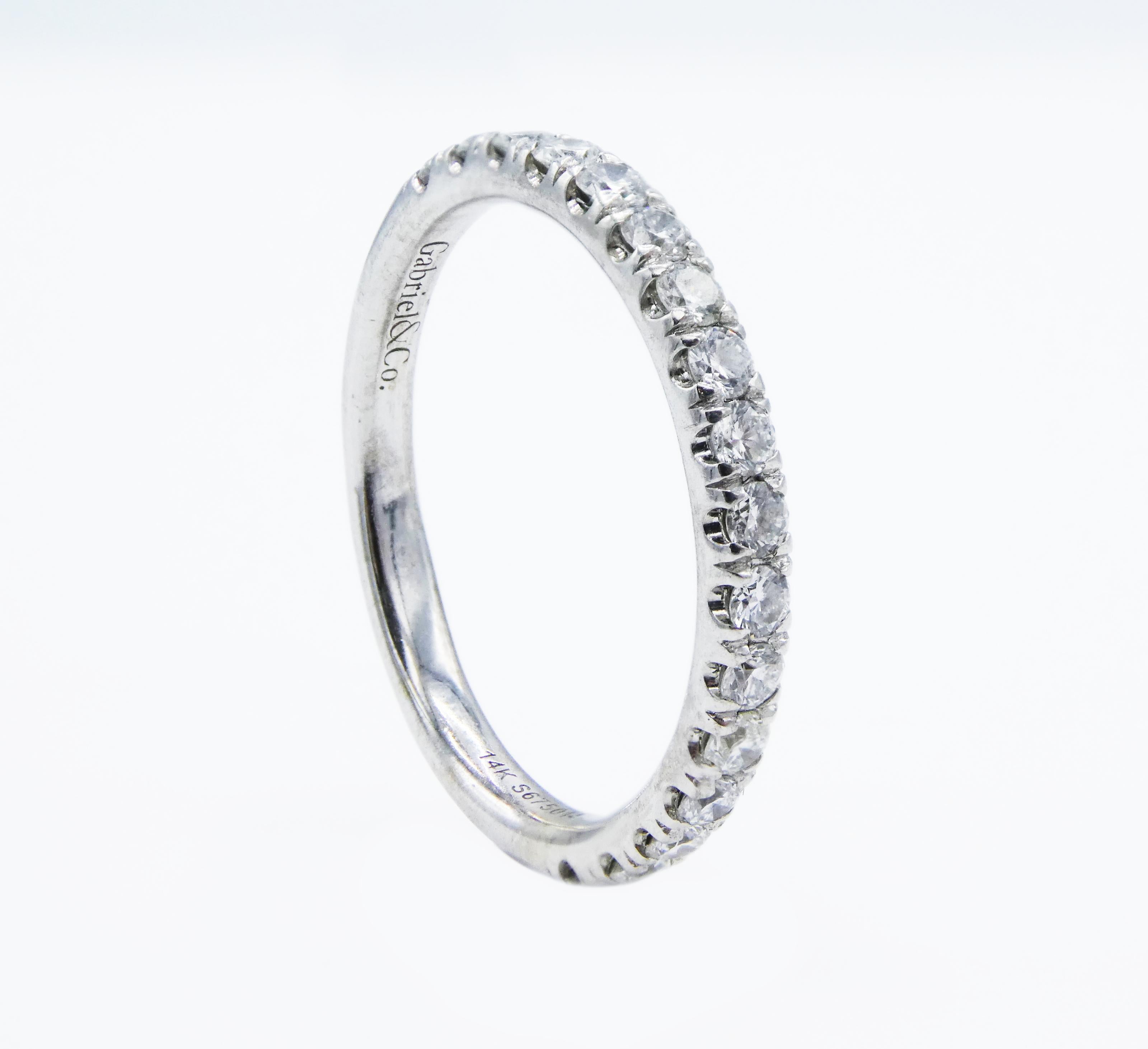 Modern Gabriel & Co. 14 Karat Diamond Wedding Band 0.50 Carat White Gold Half Ring