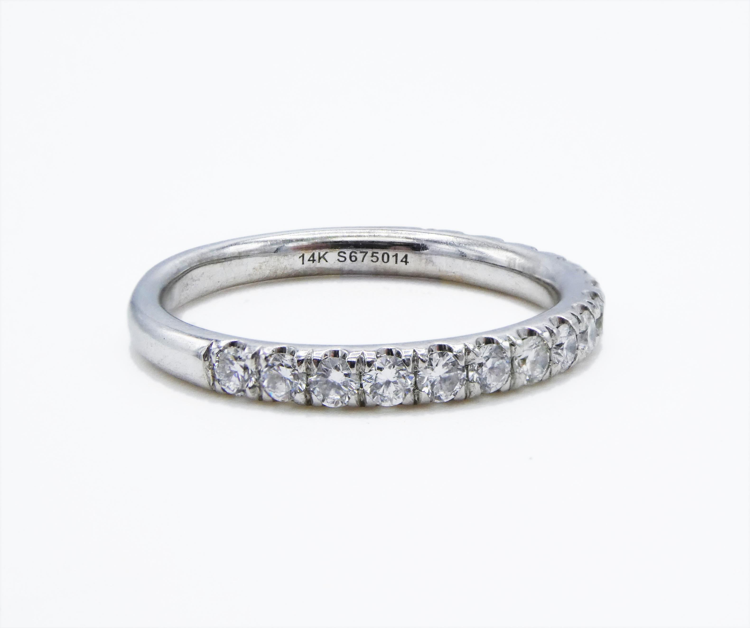 Gabriel & Co. 14 Karat Diamond Wedding Band 0.50 Carat White Gold Half Ring In Excellent Condition In  Baltimore, MD
