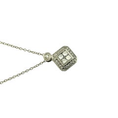 Gabriel & Co. 14 Karat White Gold Diamond Cluster Pendant Necklace #20713