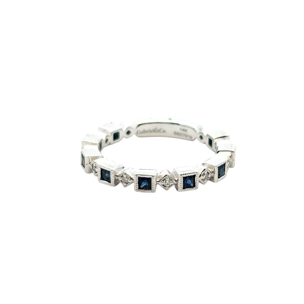 Gabriel & Co. 14k White Gold 0.08ctw Diamond 0.54ctw Blue Sapphire Ring For Sale 5