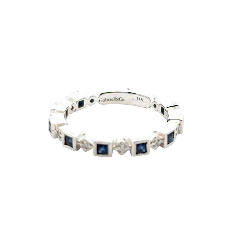 Gabriel & Co. 14k White Gold 0.08ctw Diamond 0.54ctw Blue Sapphire Ring For Sale 6