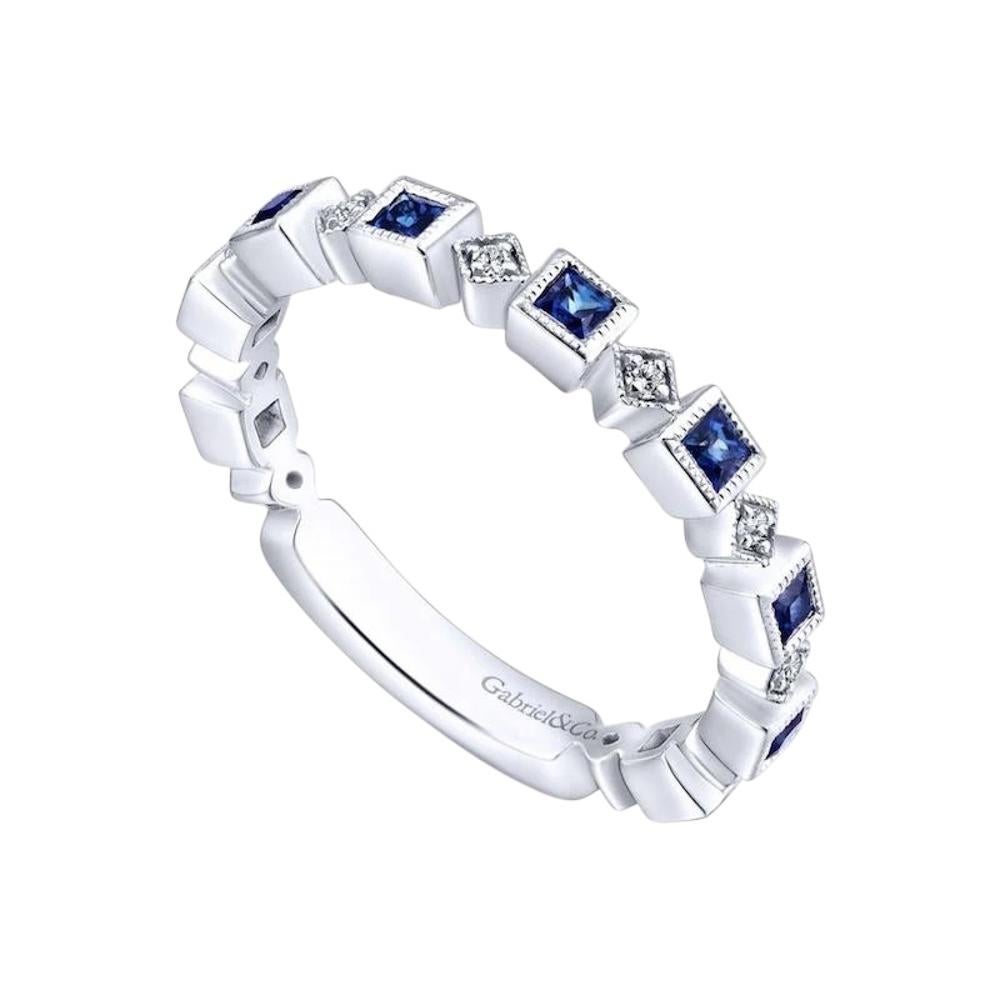 Gabriel & Co. 14k White Gold 0.08ctw Diamond 0.54ctw Blue Sapphire Ring For Sale 7