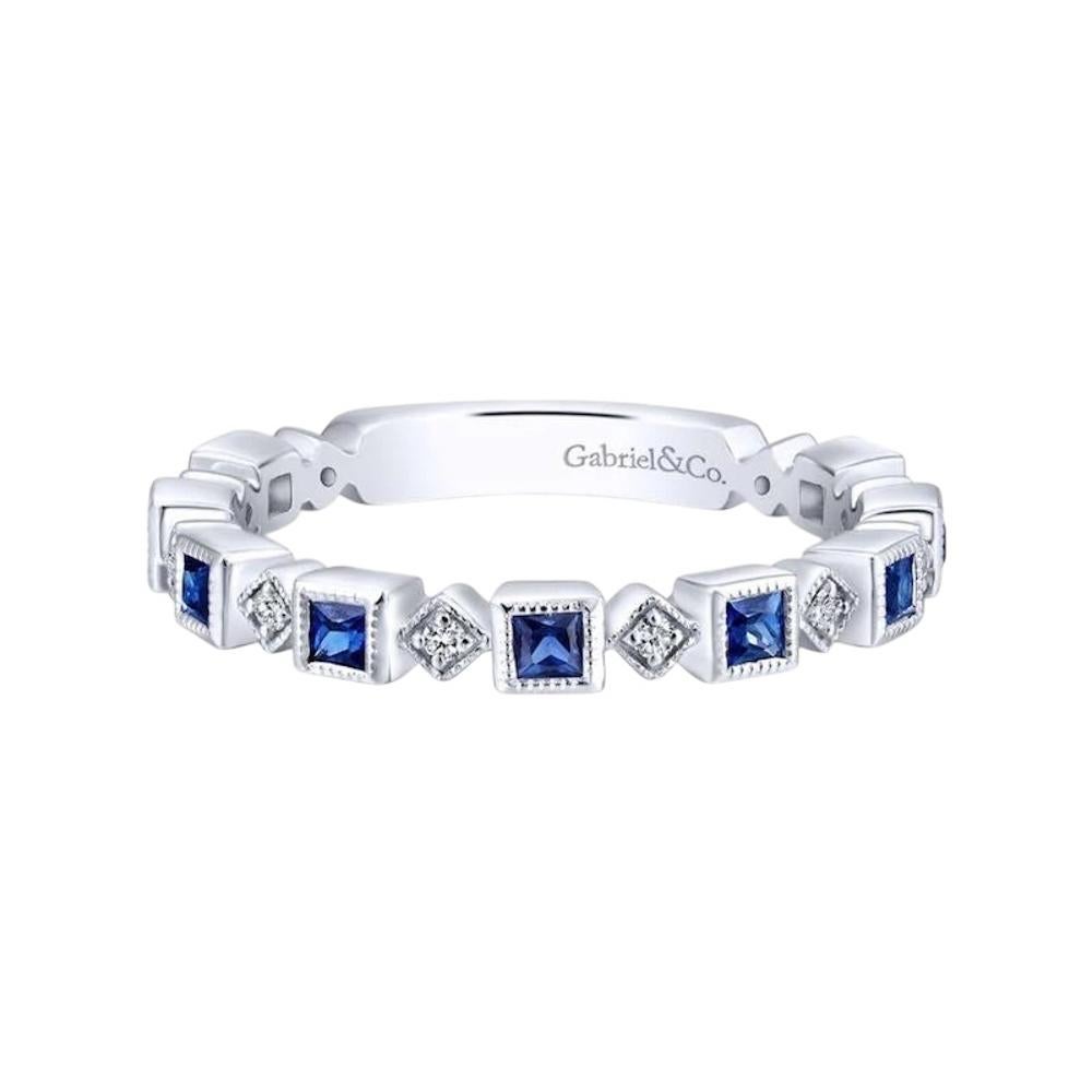 Gabriel & Co. 14k White Gold 0.08ctw Diamond 0.54ctw Blue Sapphire Ring For Sale 8