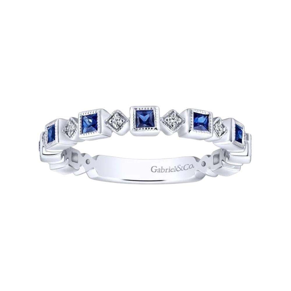 Gabriel & Co. 14k White Gold 0.08ctw Diamond 0.54ctw Blue Sapphire Ring For Sale 9
