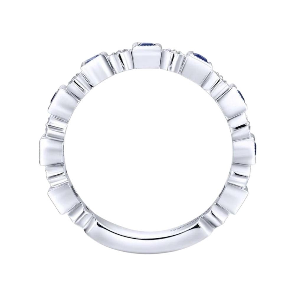 Gabriel & Co. 14k White Gold 0.08ctw Diamond 0.54ctw Blue Sapphire Ring For Sale 10