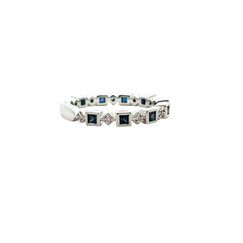 Modern Gabriel & Co. 14k White Gold 0.08ctw Diamond 0.54ctw Blue Sapphire Ring For Sale