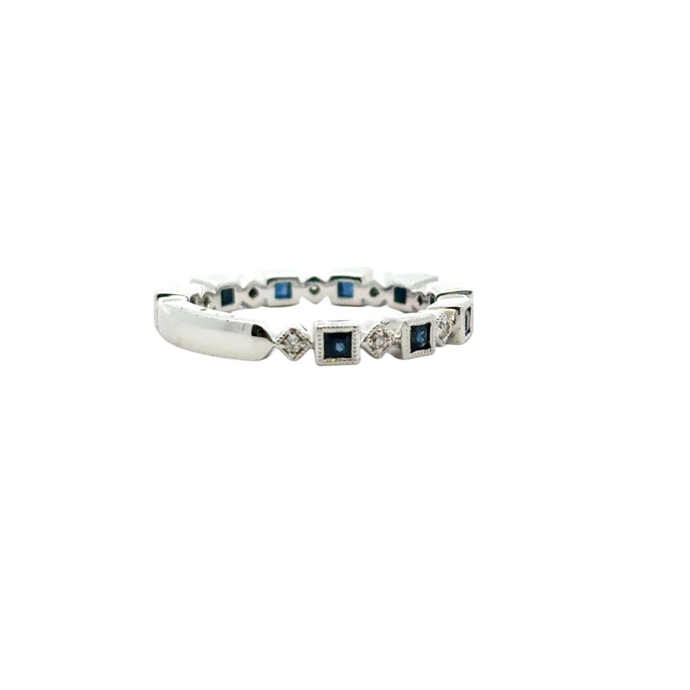 Round Cut Gabriel & Co. 14k White Gold 0.08ctw Diamond 0.54ctw Blue Sapphire Ring For Sale