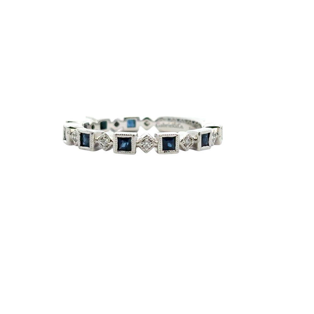 Gabriel & Co. 14k White Gold 0.08ctw Diamond 0.54ctw Blue Sapphire Ring For Sale 1