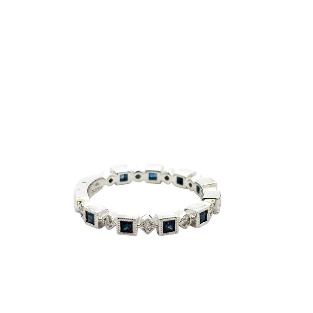 Gabriel & Co. 14k White Gold 0.08ctw Diamond 0.54ctw Blue Sapphire Ring For Sale 2