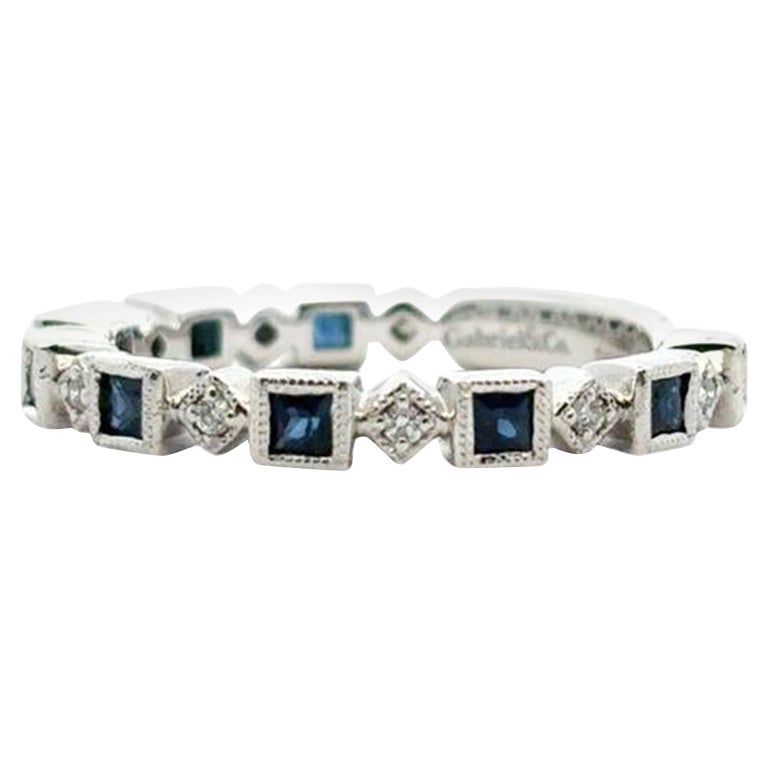 Gabriel & Co. 14k Weißgold 0,08ctw Diamant 0,54ctw Blauer Saphir Ring im Angebot
