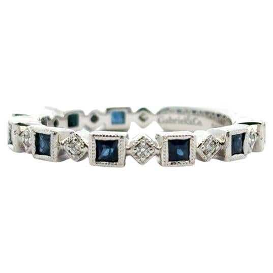 Gabriel & Co. 14k White Gold 0.08ctw Diamond 0.54ctw Blue Sapphire Ring For Sale