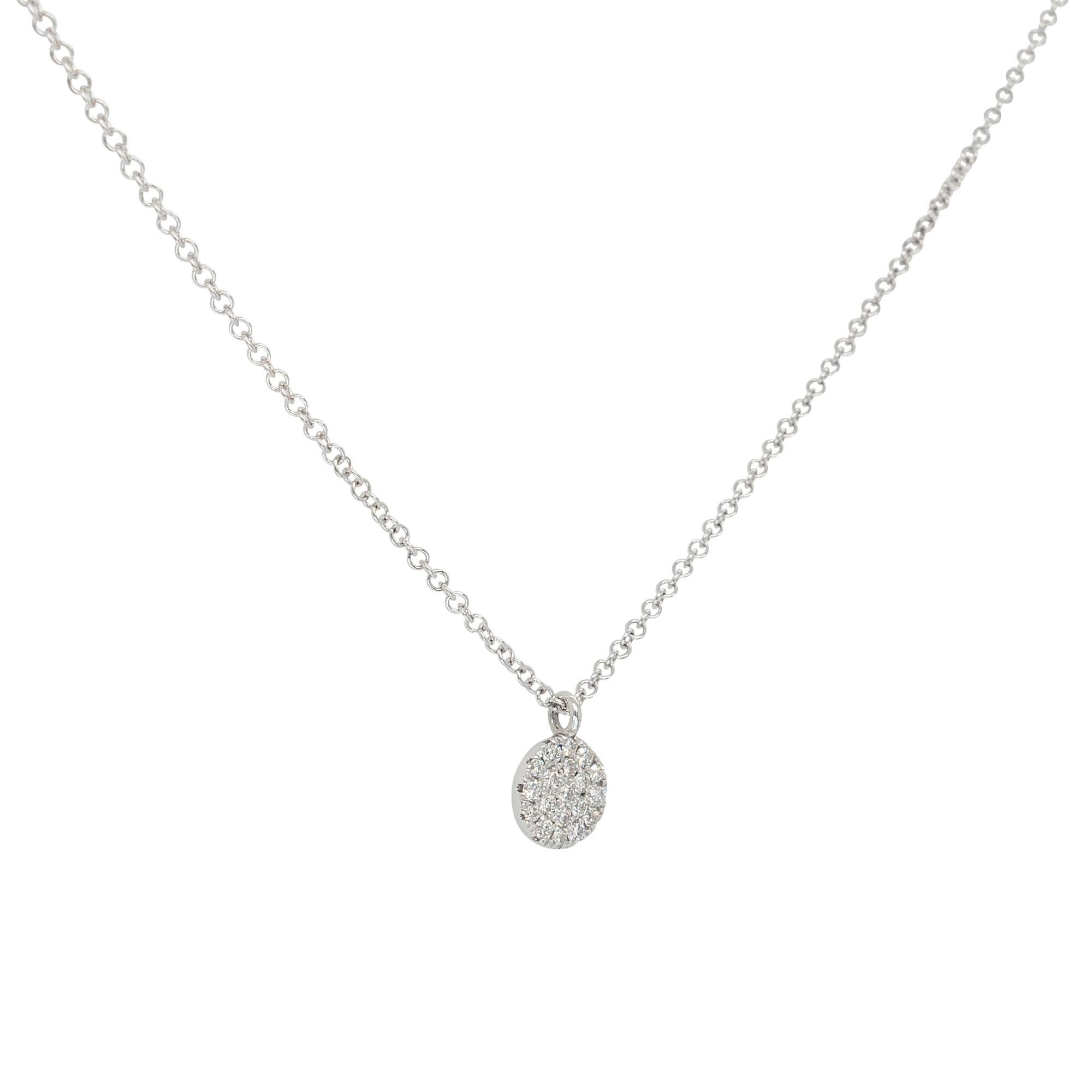 Dettagli del ciondolo:
0,11ctw Diamanti naturali rotondi Pave Round Brilliante
8.3mm x 1.6mm
Dettagli della catena: Oro bianco 14k
Dimensioni della catena: 17,5