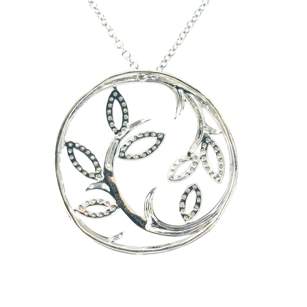 Gabriel & Co. Collier pendentif feuille de mode en or blanc 14 carats avec diamants 0,33 carat Pour femmes en vente
