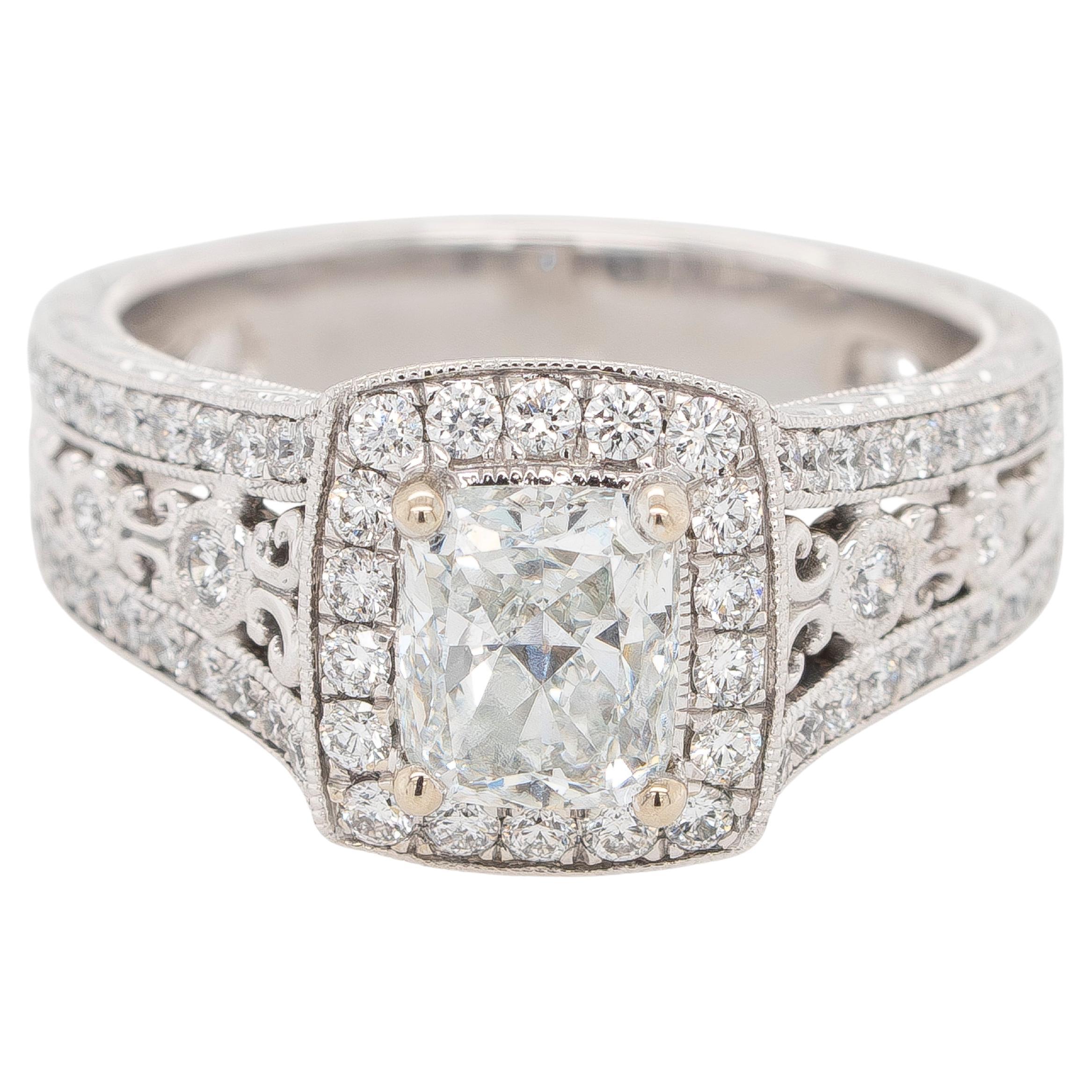 Gabriel & Co. 14k White Gold 1.21ct Cushion-Cut Diamond Engagement Ring For Sale