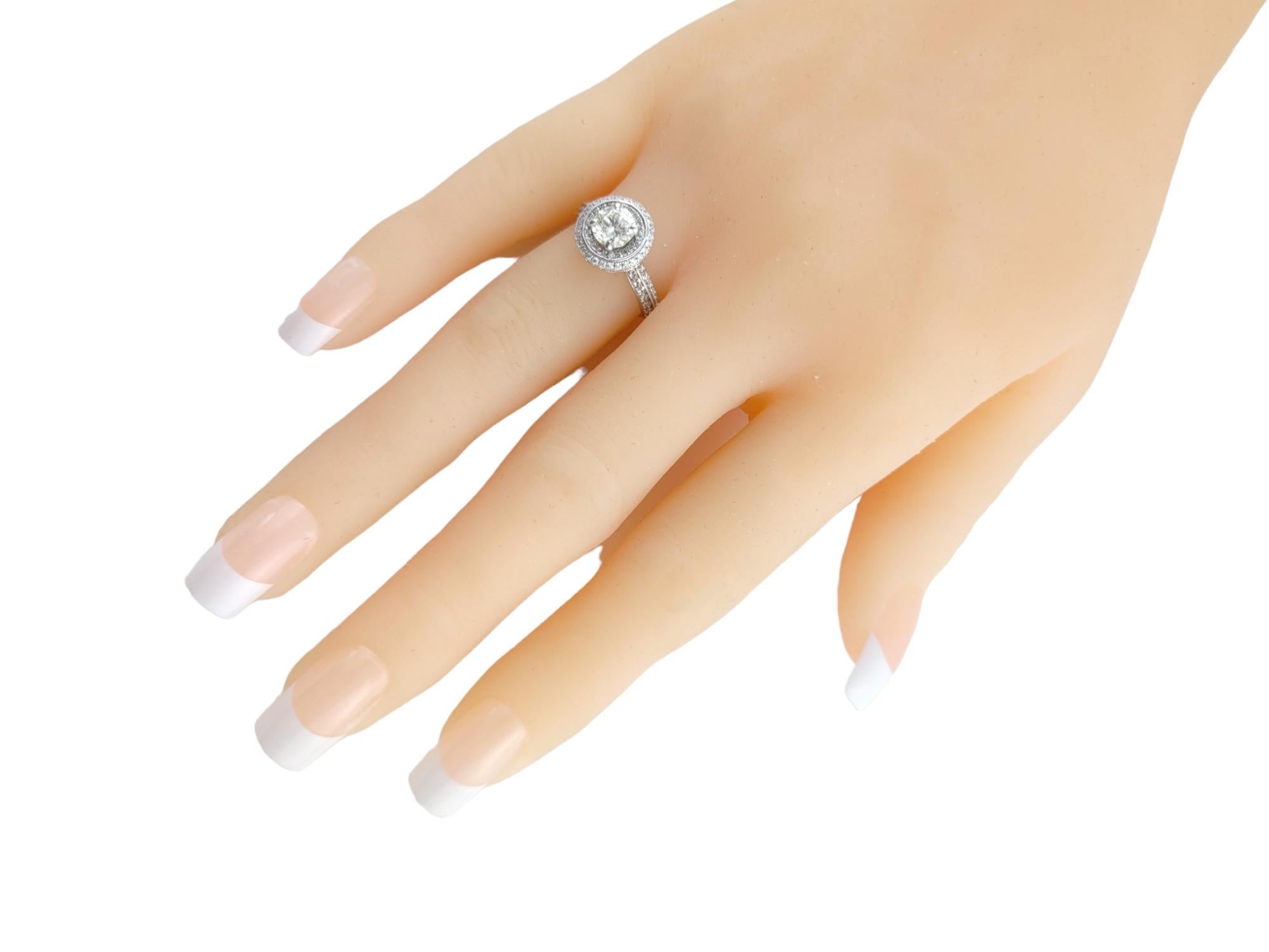 Women's or Men's Gabriel & Co 14K White Gold Diamond Halo Engagement Ring For Sale