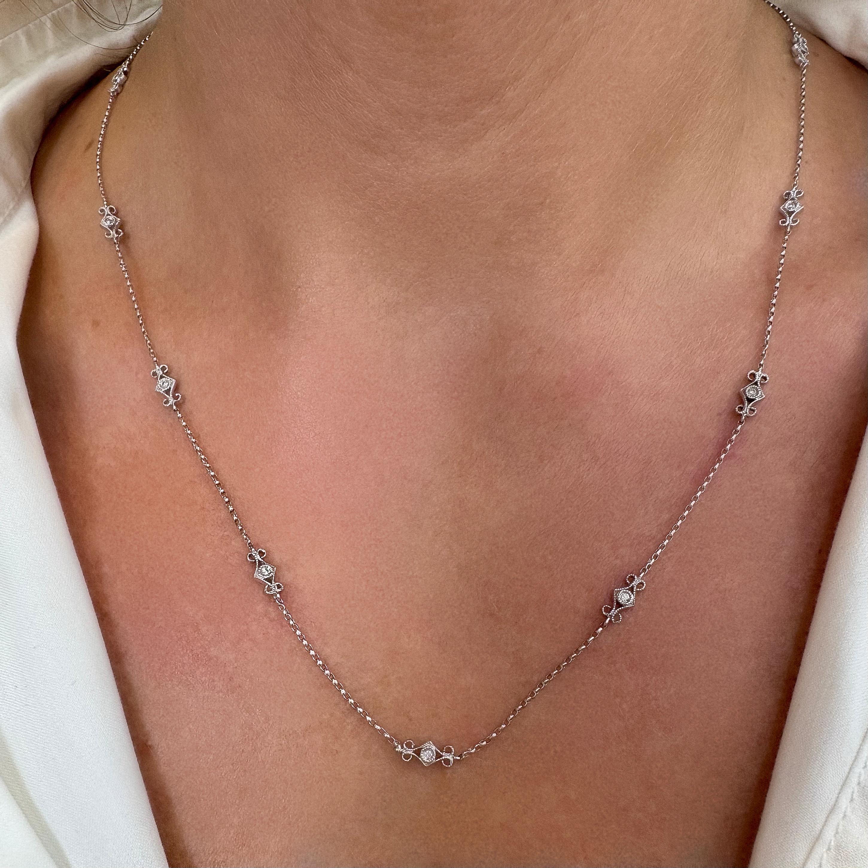 Gabriel & Co. 14K White Gold Diamond Station Chain by the Yard Necklace en venta 1
