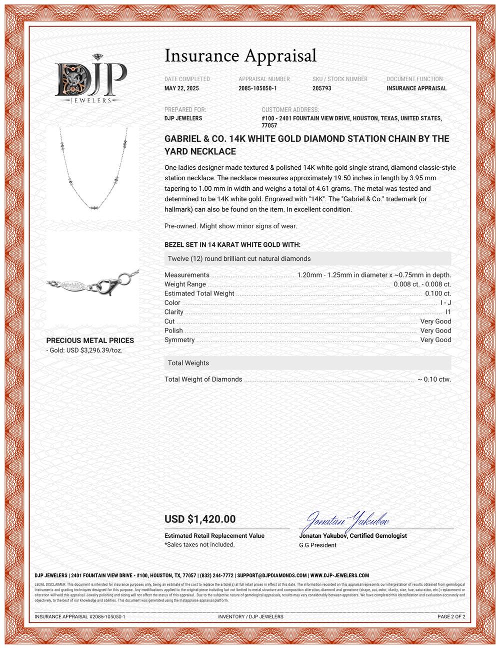 Gabriel & Co. 14K White Gold Diamond Station Chain by the Yard Necklace en venta 2