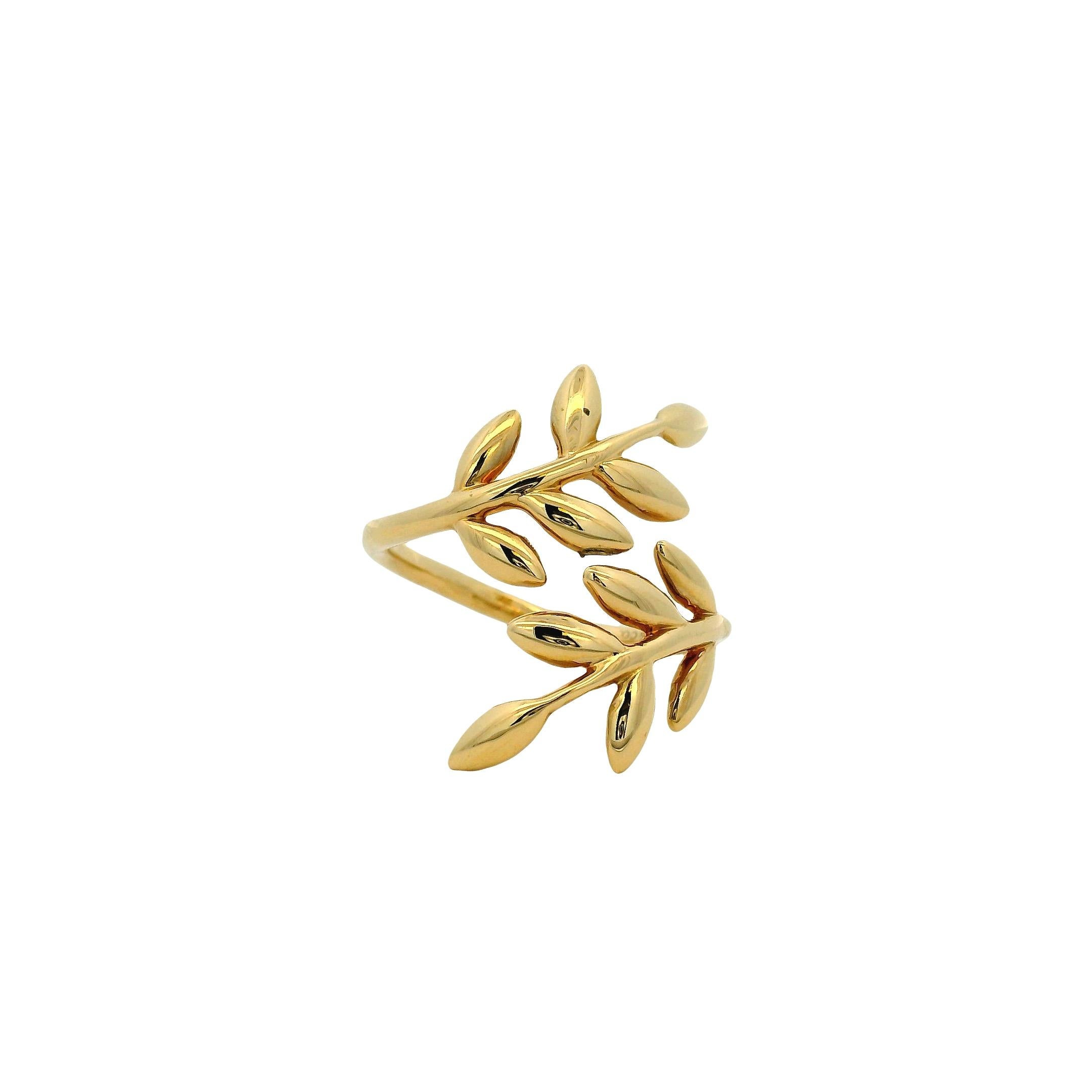 Taglio rotondo Gabriel & Co. Anello Bypass con Foglia d'Olivo in oro giallo 14k in vendita