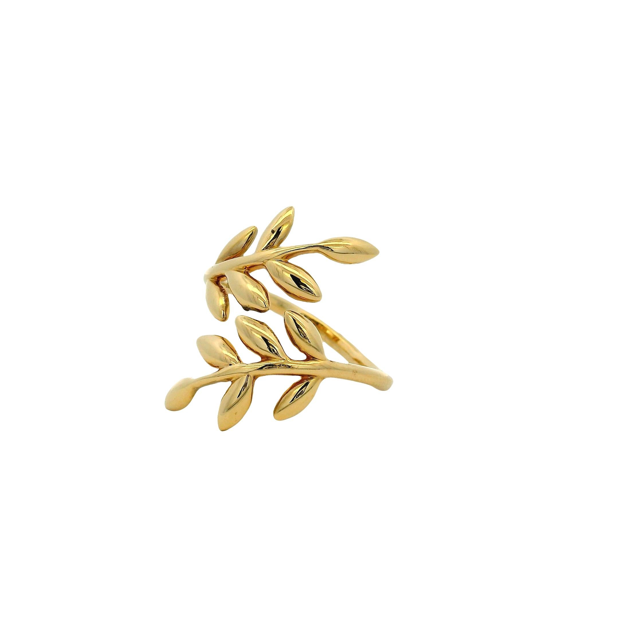 Gabriel & Co. Anello Bypass con Foglia d'Olivo in oro giallo 14k in vendita 3