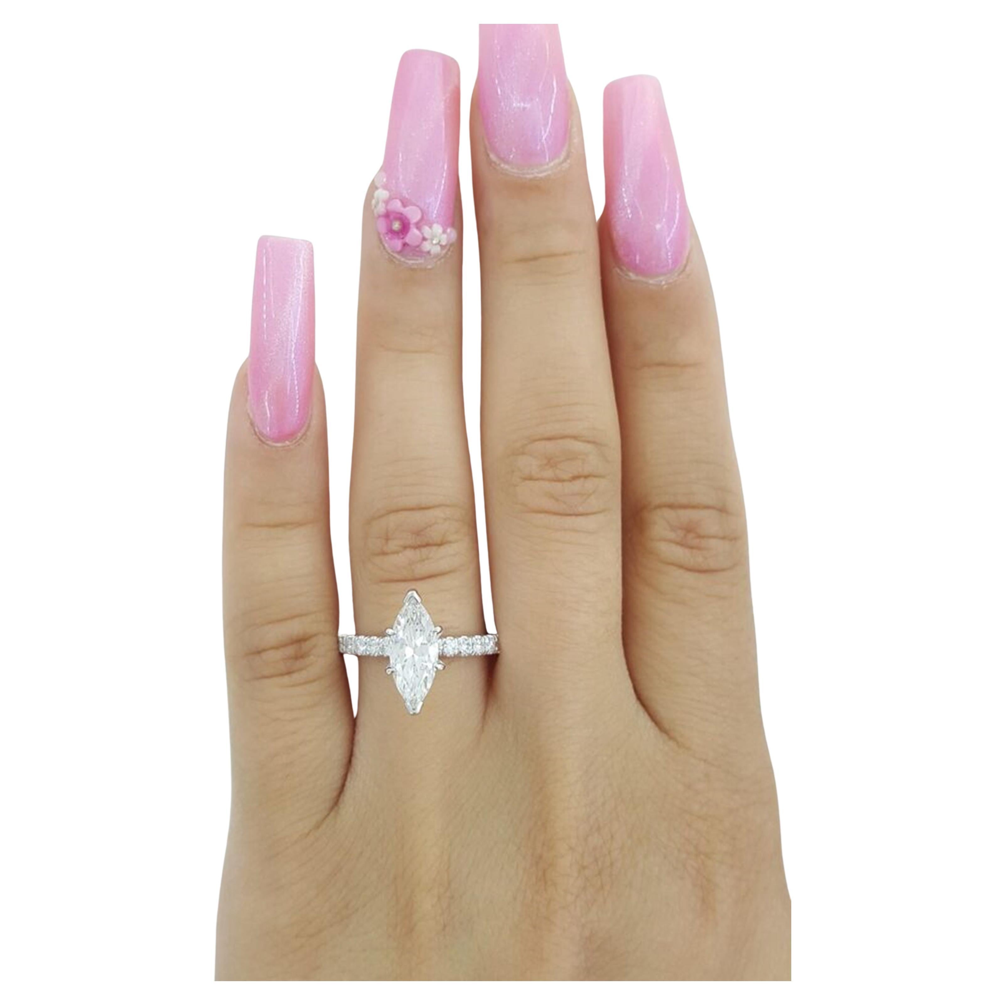 Marquise Cut Gabriel & Co. 1.53 ct Marquise Brilliant Cut Diamond Engagement Ring For Sale
