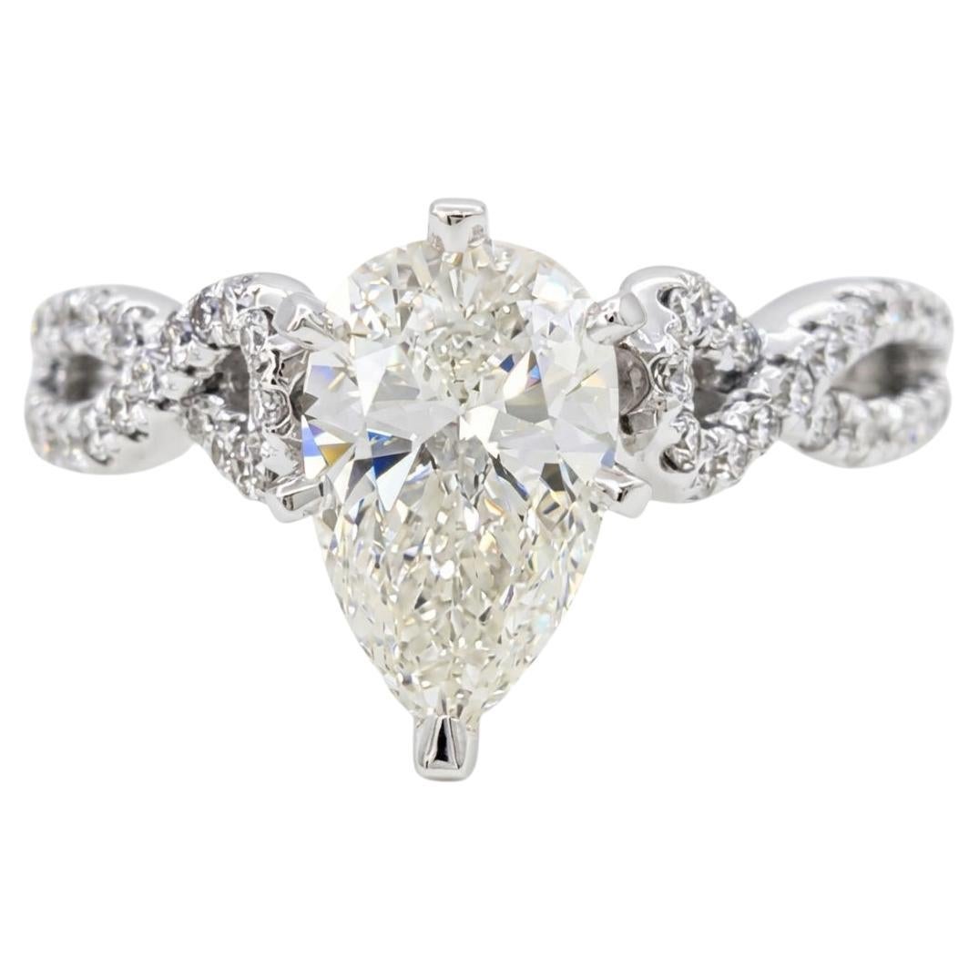 Gabriel 
Co. 1.55 Carat Pear-Shaped Diamond Crossover Engagement Ring in 14K For Sale
