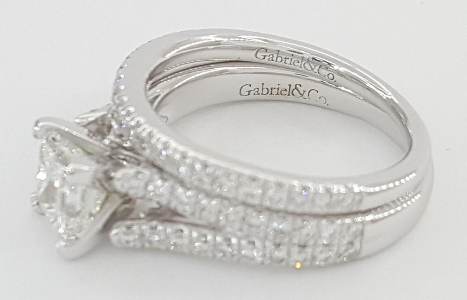 Contemporain Gabriel & Co. Bague de fiançailles à diamant fendu et taille princesse de 1,65 ct en vente