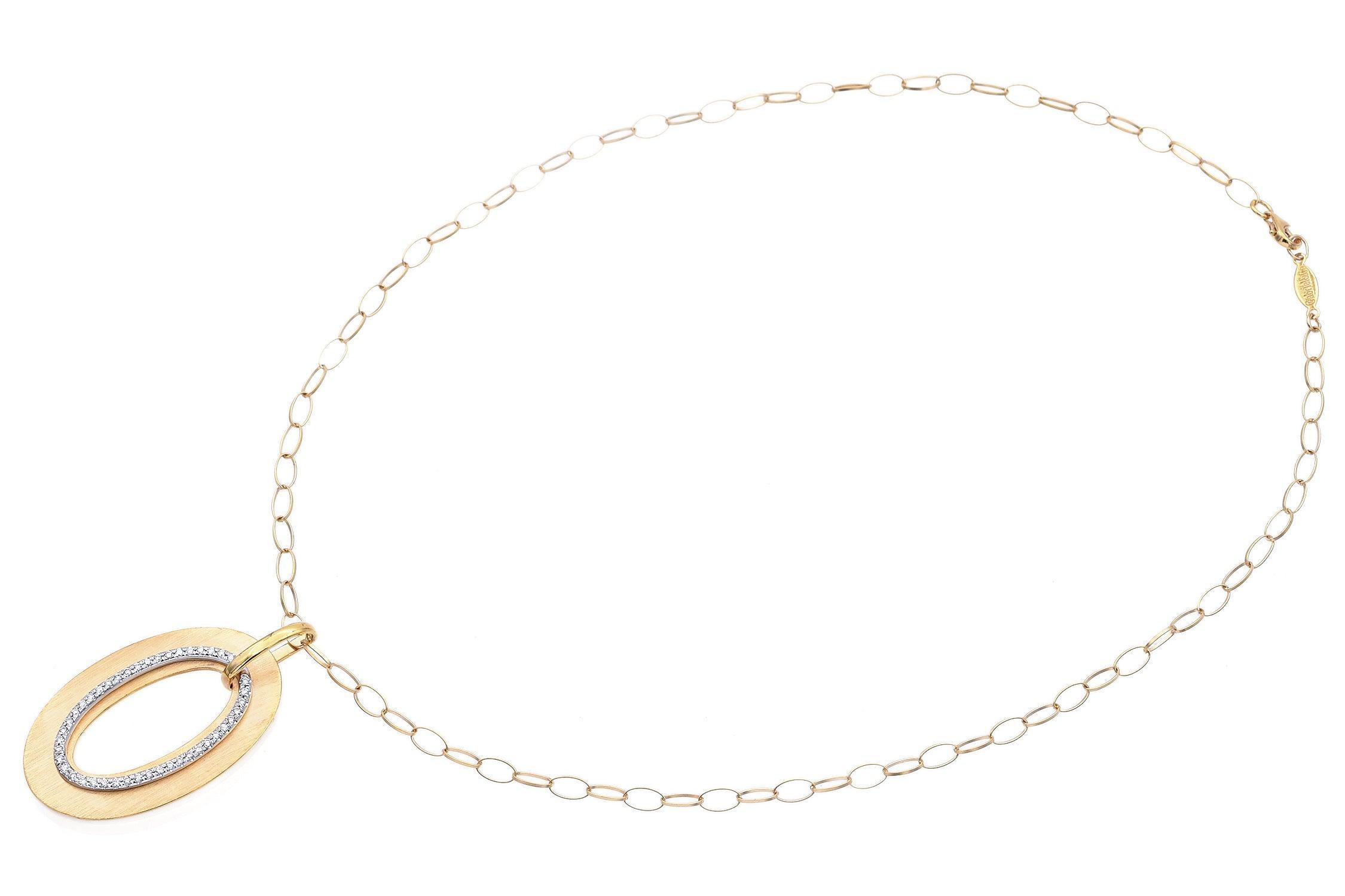 Round Cut Gabriel & Co. 18K Yellow Gold Diamond Oval Pendant Necklace For Sale