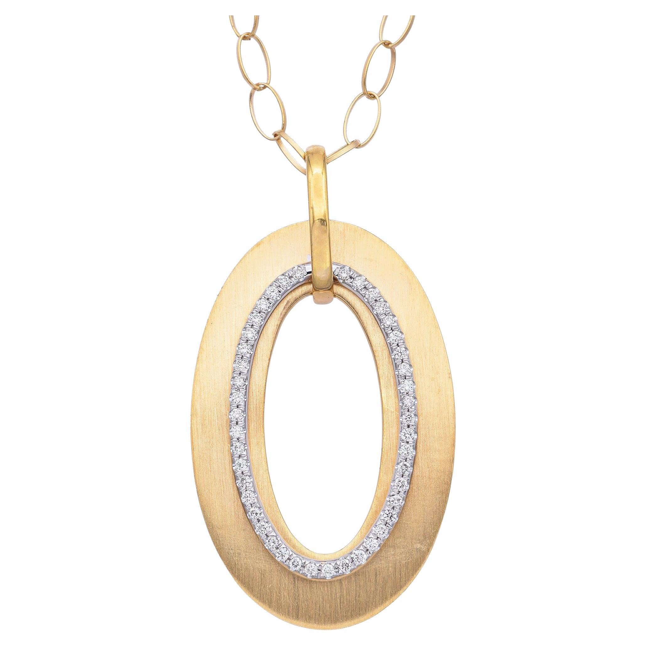Gabriel & Co. 18K Yellow Gold Diamond Oval Pendant Necklace