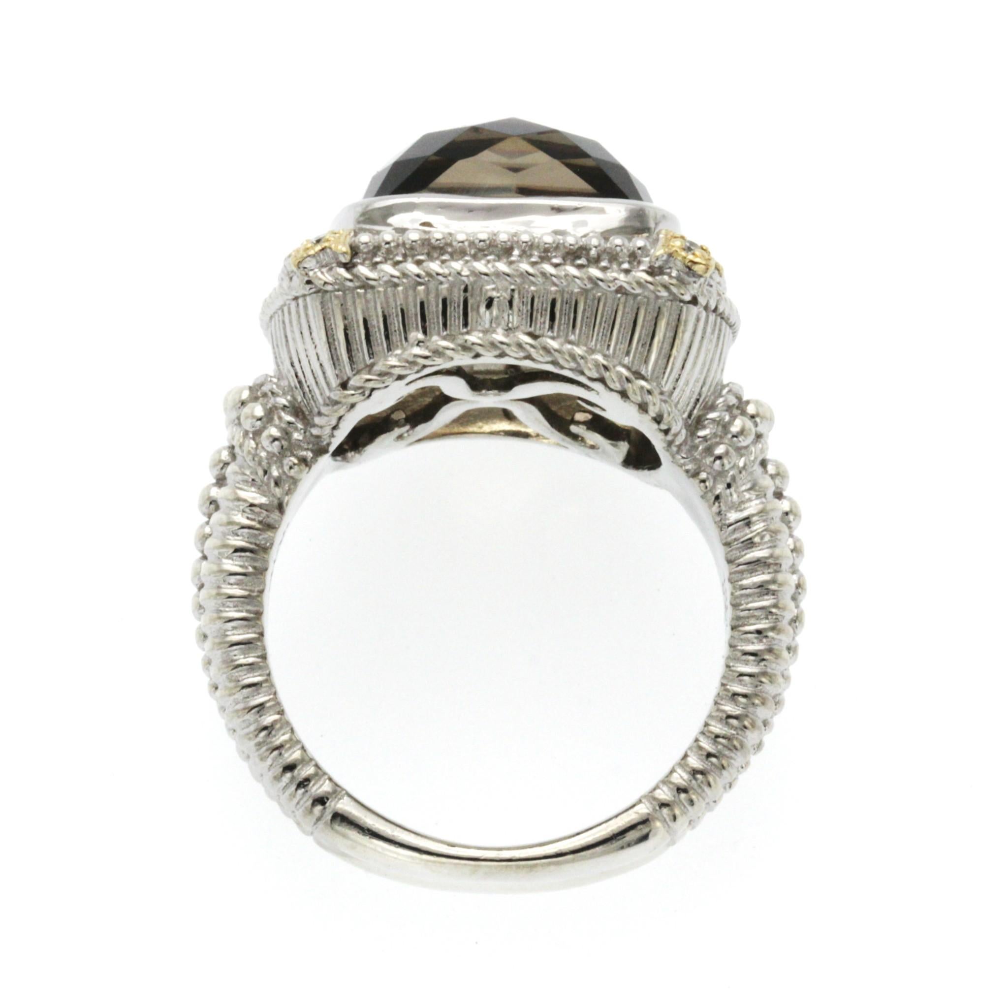 Gabriel & Co 925 Sterling Silver and 18k Gold Smoky Quartz Diamond Ring Size 7 For Sale 1