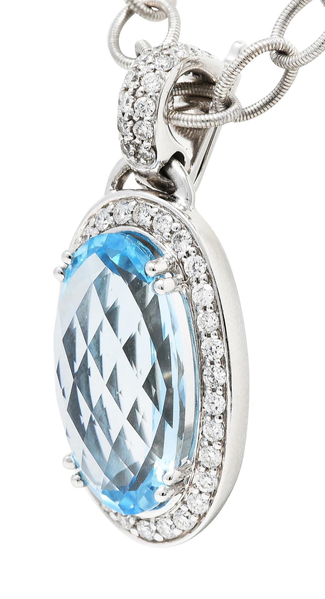 Gabriel & Co. Blue Topaz Diamond 14 Karat White Gold Enhancer Necklace 6
