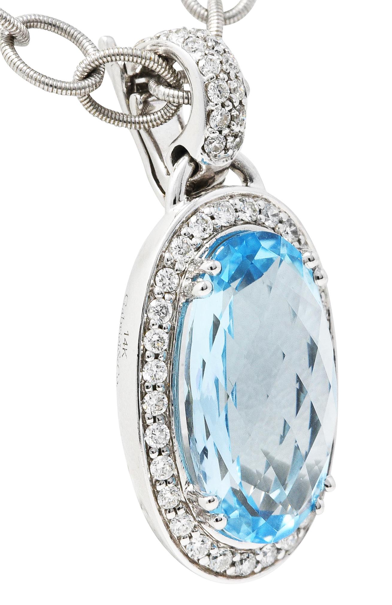 Gabriel & Co. Blue Topaz Diamond 14 Karat White Gold Enhancer Necklace 7