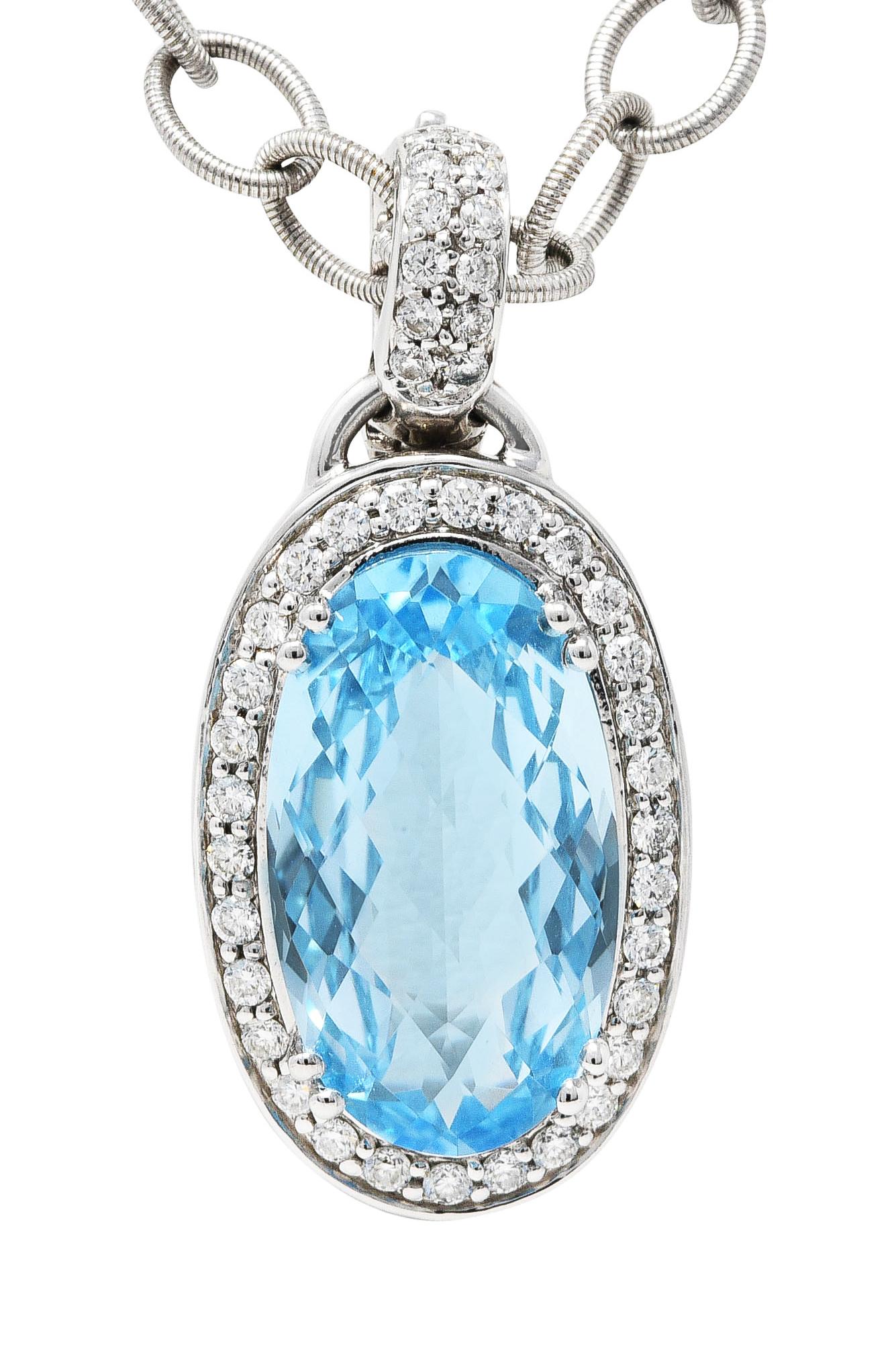 Gabriel & Co. Blue Topaz Diamond 14 Karat White Gold Enhancer Necklace In Excellent Condition In Philadelphia, PA