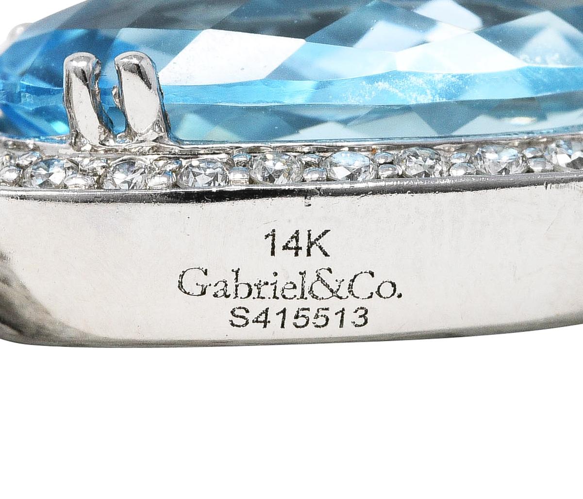 Gabriel & Co. Blue Topaz Diamond 14 Karat White Gold Enhancer Necklace 2
