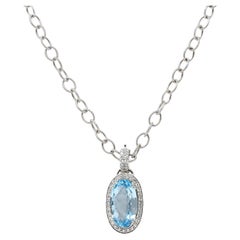 Gabriel & Co. Blue Topaz Diamond 14 Karat White Gold Enhancer Necklace