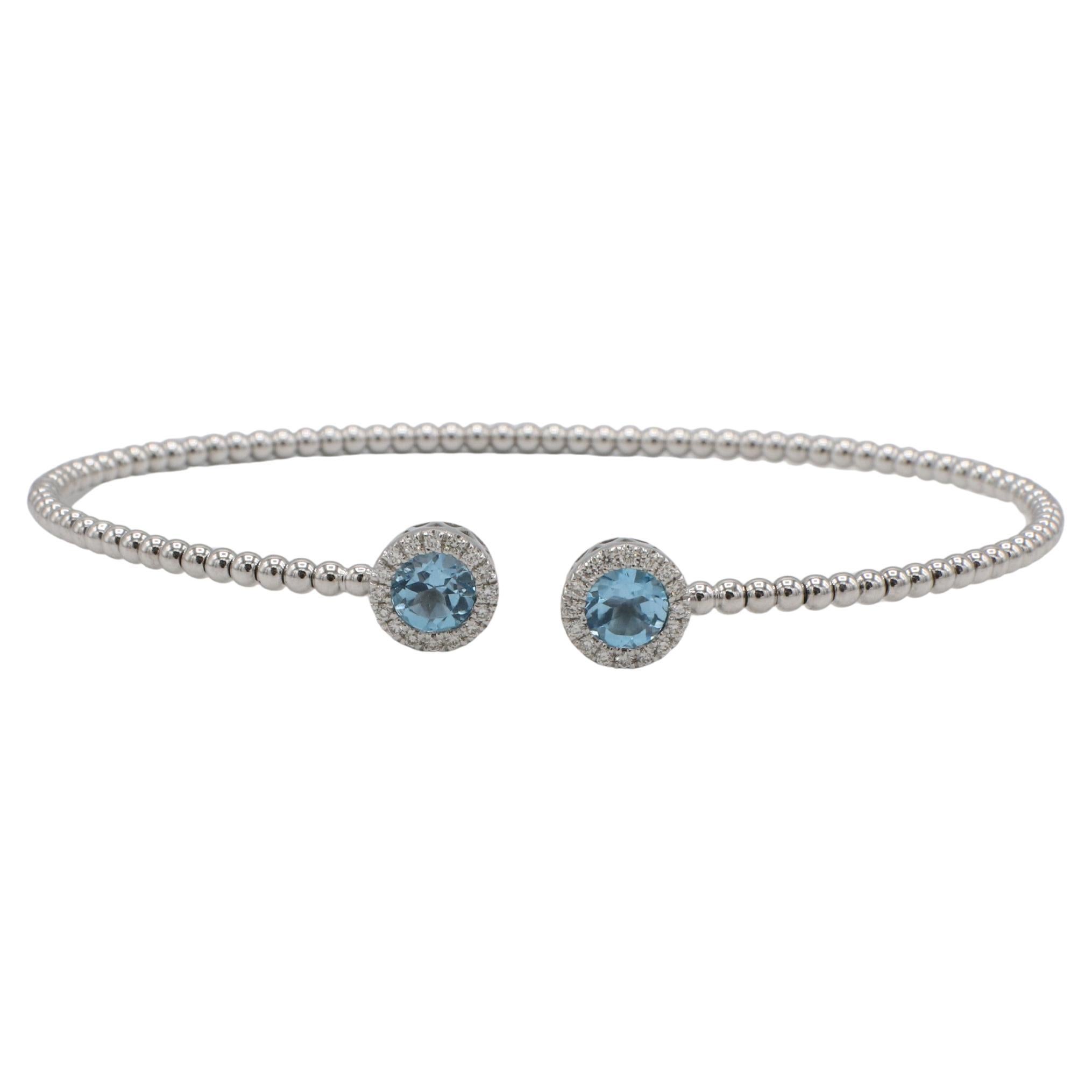 Gabriel & Co. Bujukan White Gold Blue Topaz & Natural Diamond Bangle Bracelet