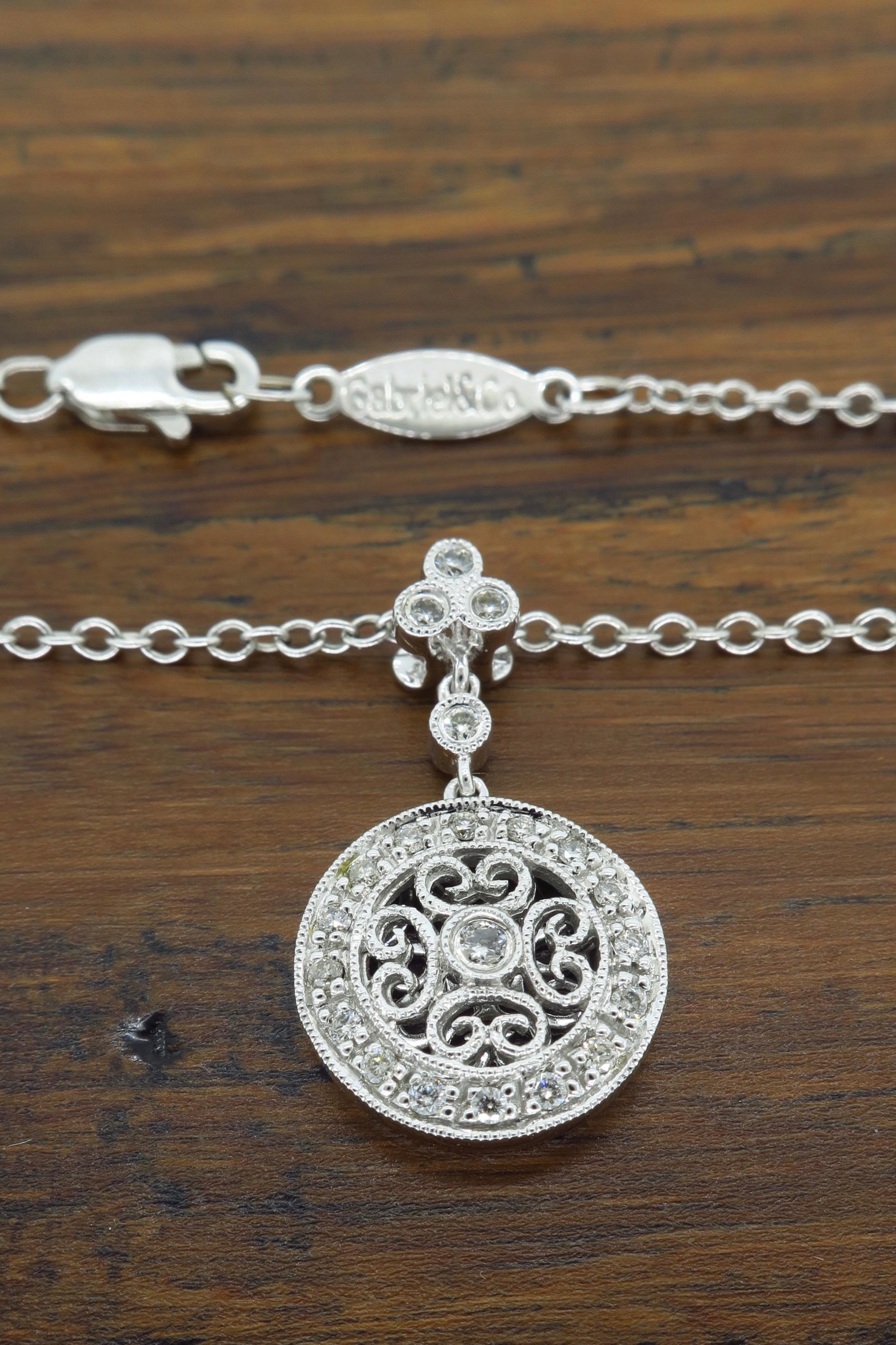 Gabriel & Co. Diamond Medallion Pendant Necklace 2