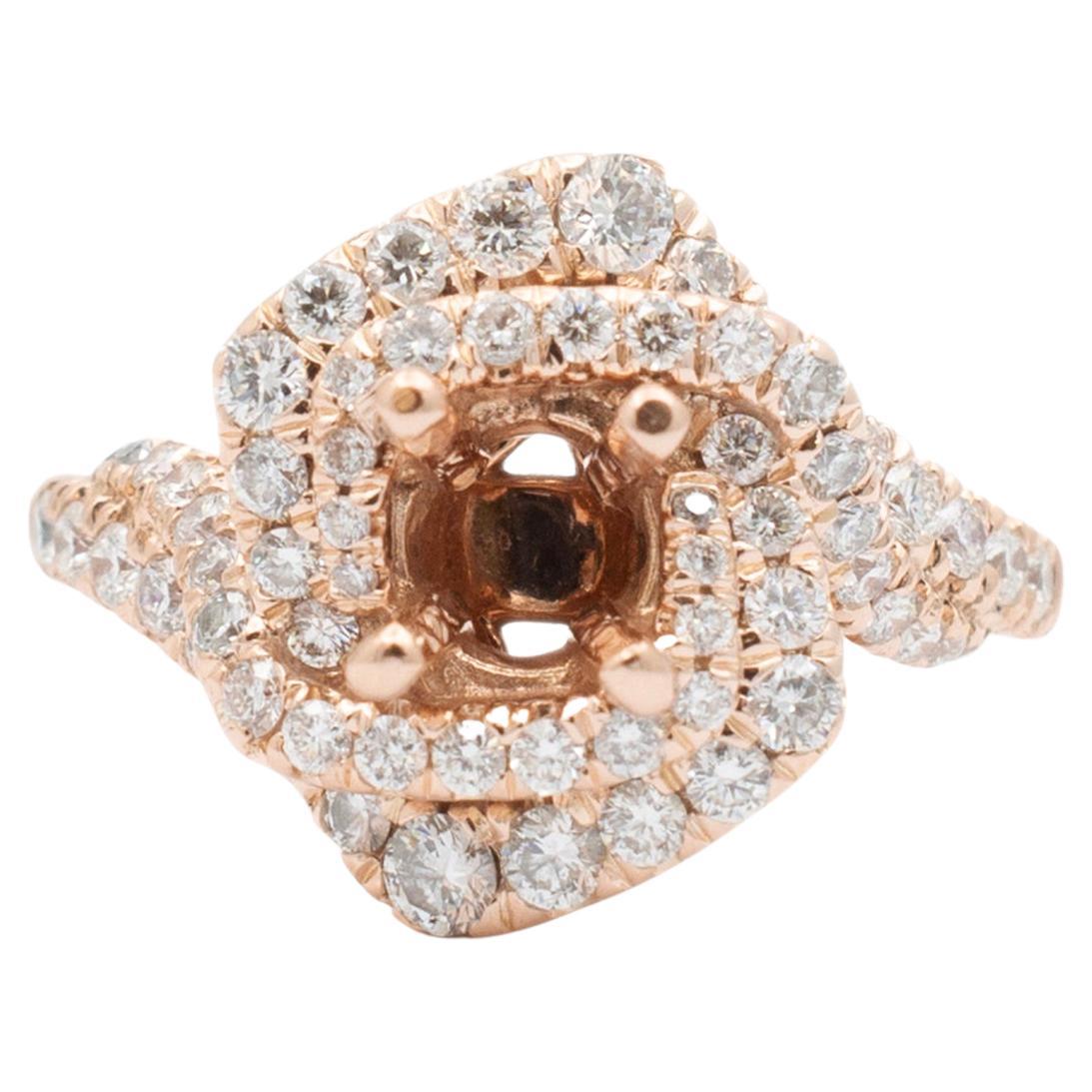 Gabriel & Co Ladies 14K Rose Gold Bypass Halo Diamond Semi Mount Engagement Ring