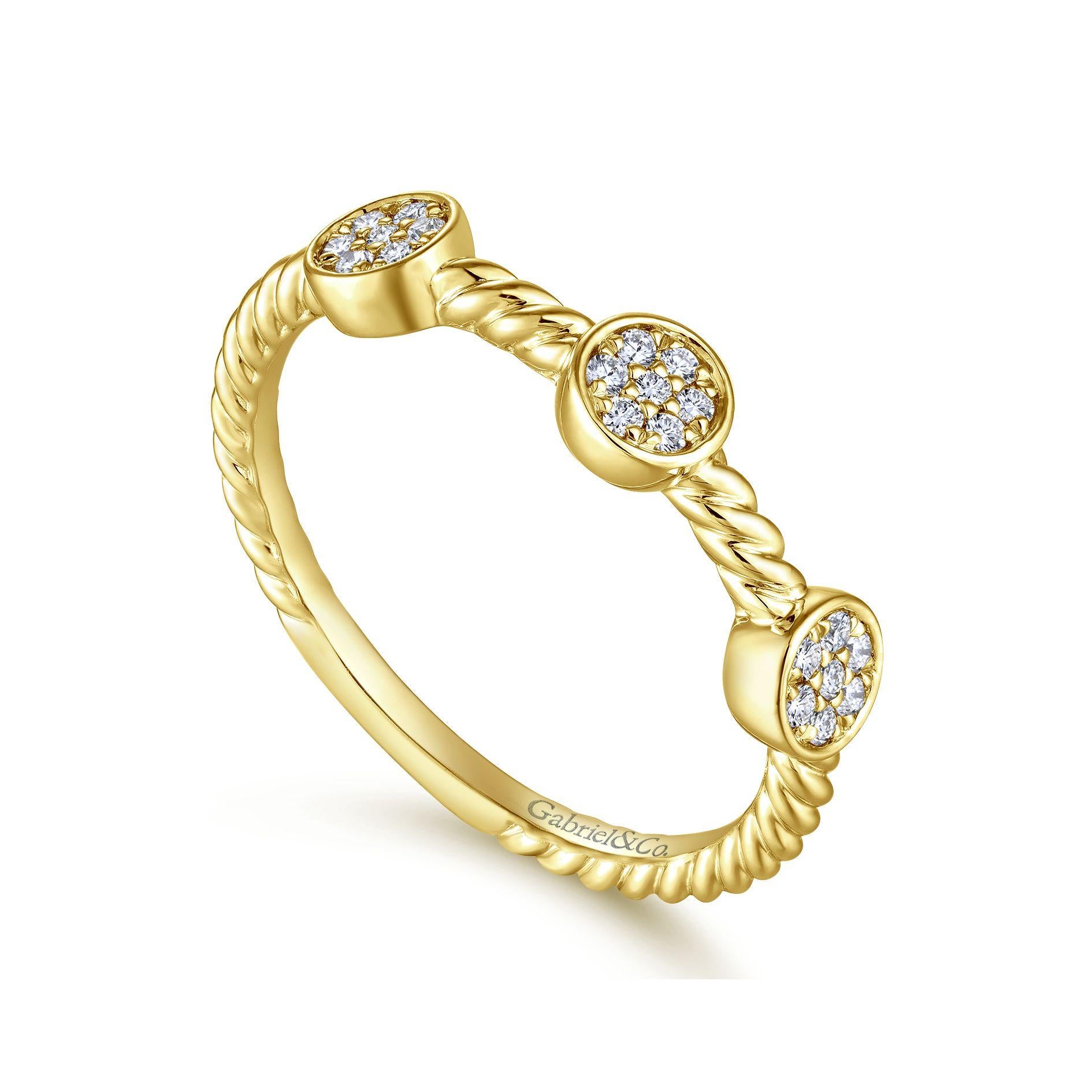 Gabriel & Co. LR51174Y45JJ 14k Gelbgold 0,43 Karat Diamant Stapelbarer Ring (Rundschliff) im Angebot