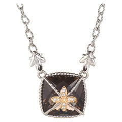 Retro Gabriel & Co Necklace Smoky Quartz Diamond Square Cross 18 Karat Gold SS Estate