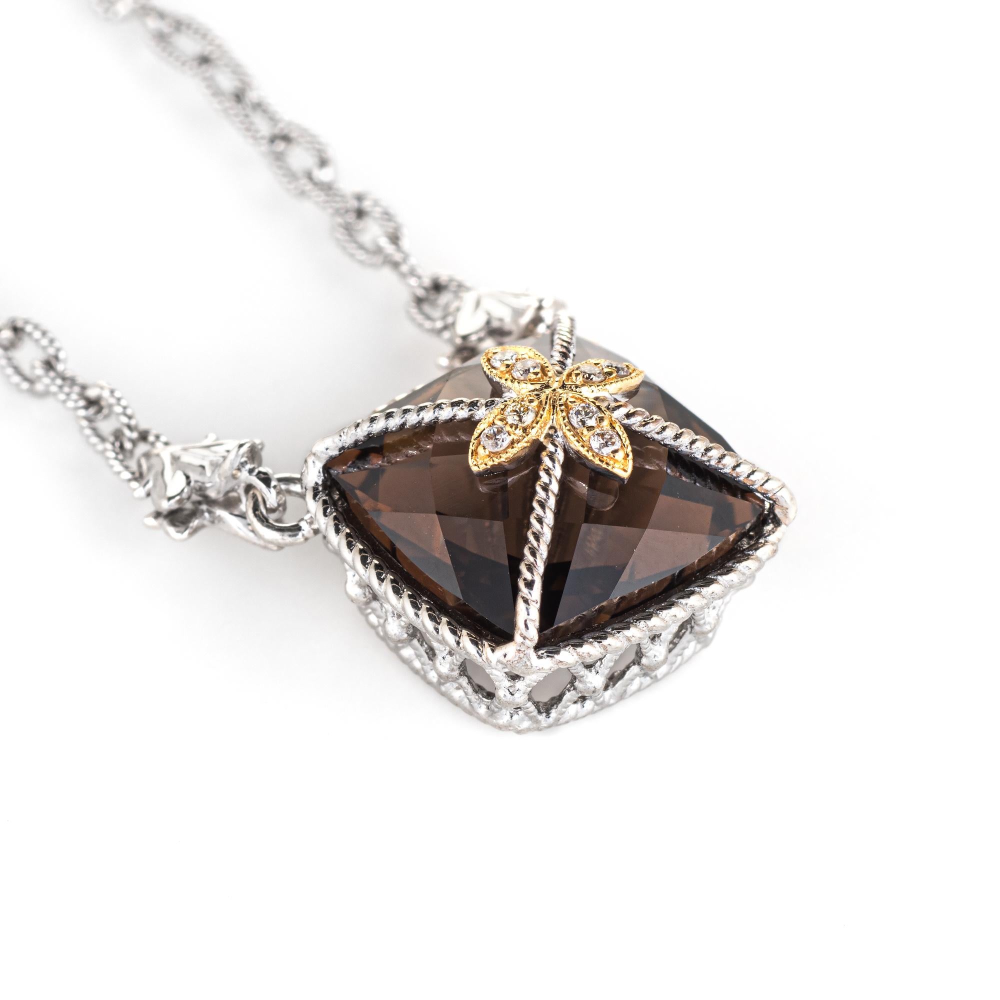 Finely detailed pre owned Gabriel & Co necklace crafted in 18 karat white gold and sterling silver. 

Smoky quartz measures 13mm accented with an estimated 0.04 carats of diamonds (estimated at H-I color and SI1-2 clarity). The quartz is in