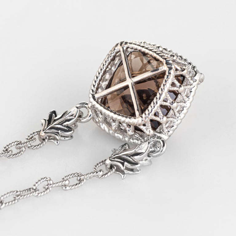 Gabriel and Co Necklace Smoky Quartz Diamond Square Cross 18 Karat Gold