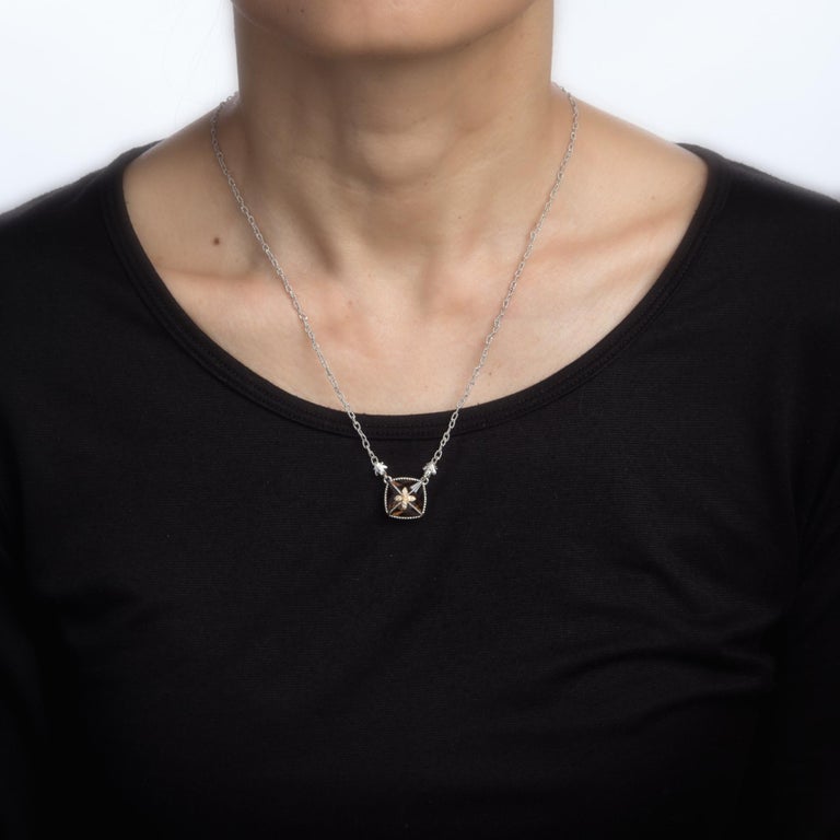 Gabriel and Co Necklace Smoky Quartz Diamond Square Cross 18 Karat Gold