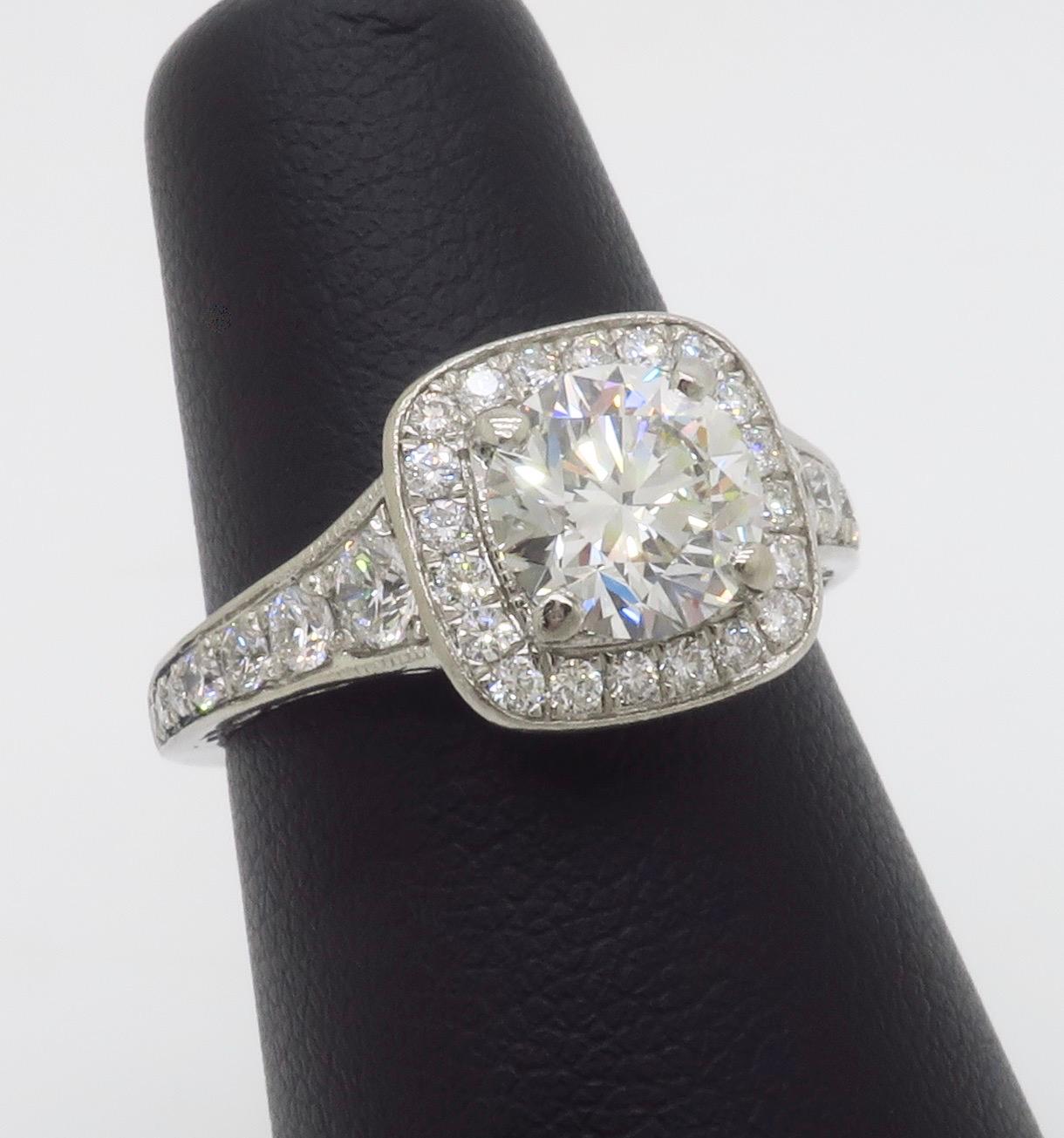 Gabriel & Co. Palladium Halo Diamond Engagement Ring - AGS Certified Ideal For Sale 5