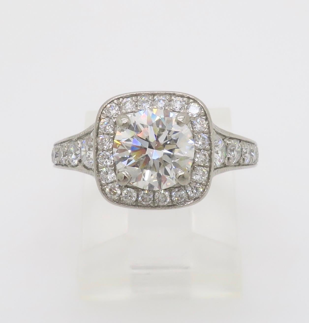 Gabriel & Co. Palladium Halo Diamond Engagement Ring - AGS Certified Ideal For Sale 6
