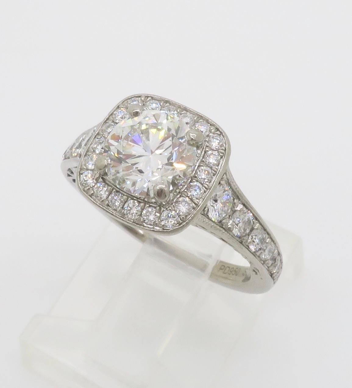 Gabriel & Co. Palladium Halo Diamond Engagement Ring - AGS Certified Ideal For Sale 7