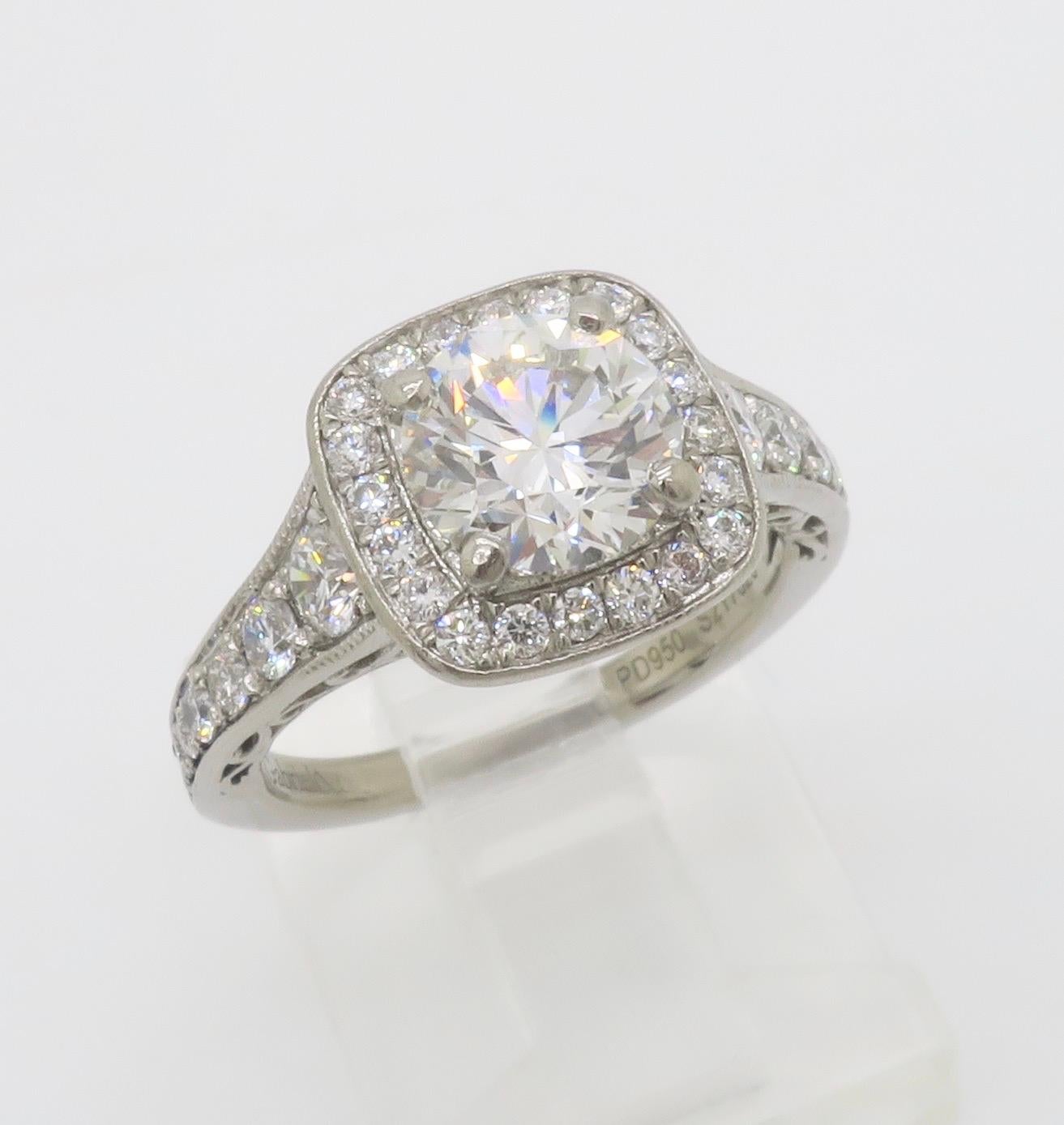 Gabriel & Co. Palladium Halo Diamond Engagement Ring - AGS Certified Ideal For Sale 8