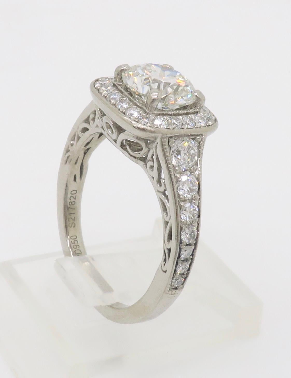 Gabriel & Co. Palladium Halo Diamond Engagement Ring - AGS Certified Ideal For Sale 9