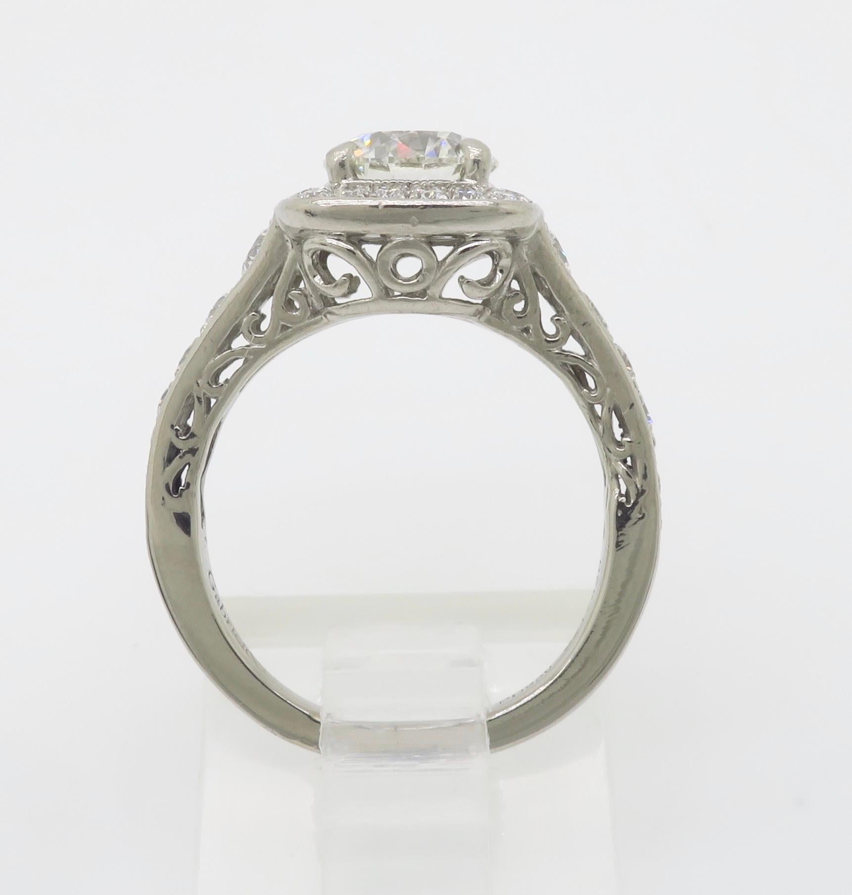 Gabriel & Co. Palladium Halo Diamond Engagement Ring - AGS Certified Ideal For Sale 10